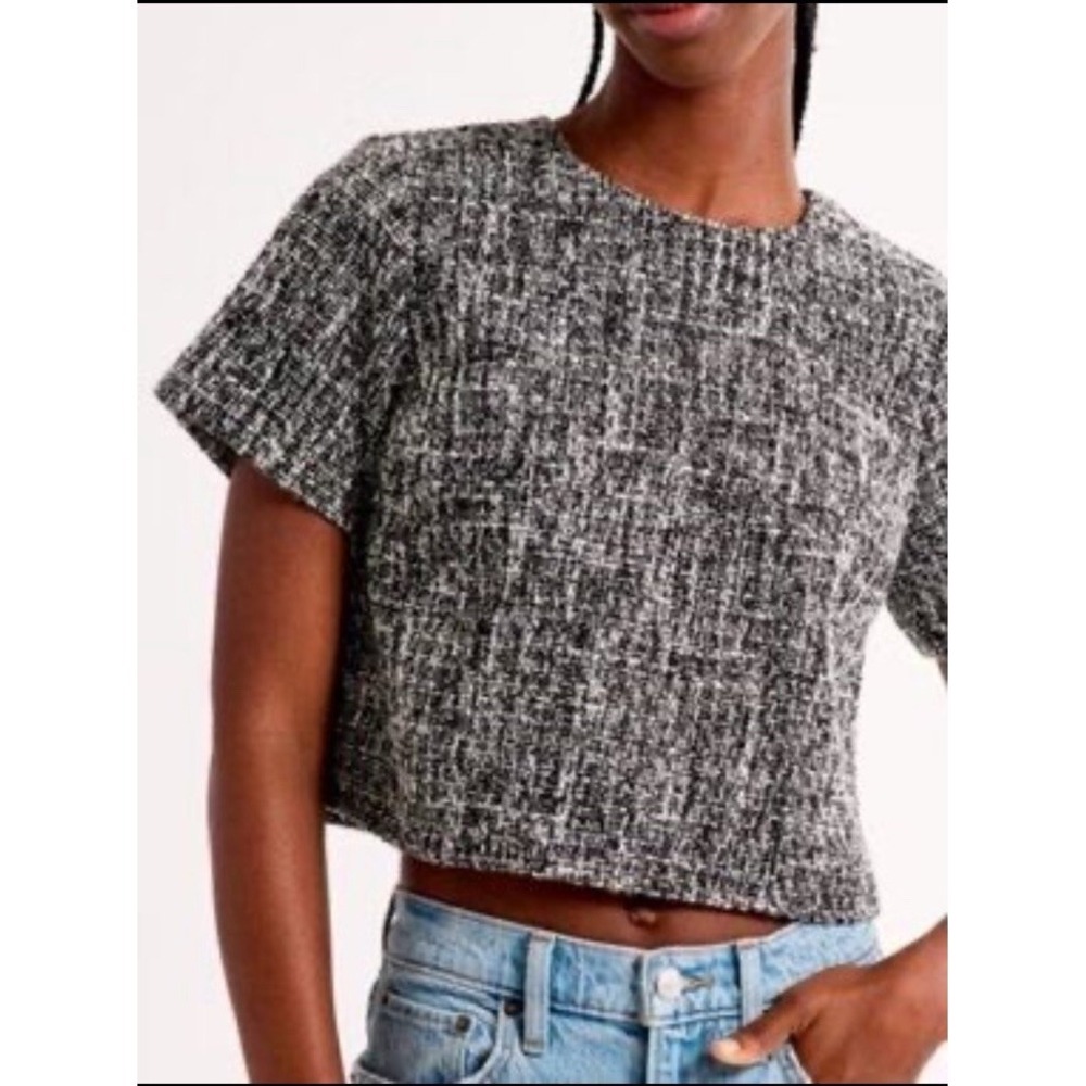 Abercrombie & Fitch Easy Tweed Cropped Tee-Shirt Blouse Sz XL Preppy Workwear‎
